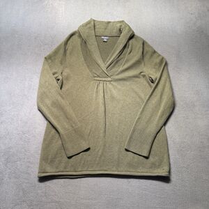 Eddie Bauer Womens XL Shawl Collar Sweater Olive Green Knit Pullover EUC